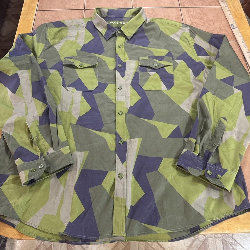 Warrior Camo Sz 3XL Mens Camo Button Front Shirt Long Sleeve Camouflage Tactical